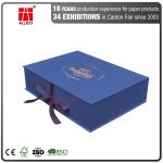 Blue Gold Foil Logo Hair Extension Packaging Boxes Ribbon Closure