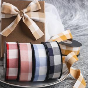 Quality Black And White Checkered Wired Ribbon 7mm-40mm Polyester Ribbon Roll wholesale