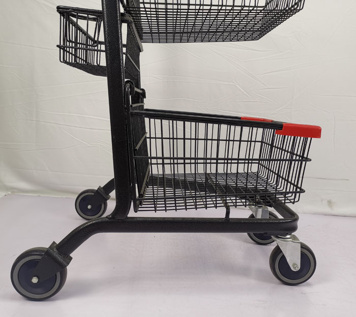 Three Basket 80L Shopping Basket Trolley Carbon Steel Q195 Metal Shopping Cart