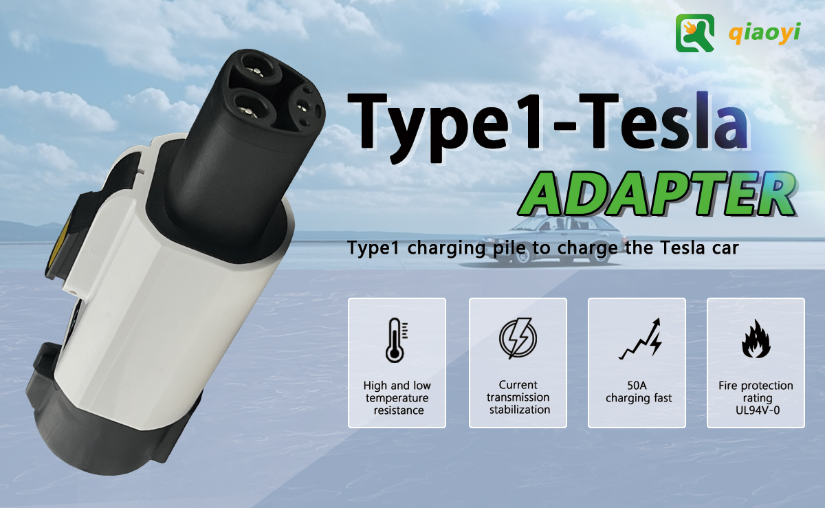 TYPE1 7KW 220V AC Portable EV Charger Adapter for NACS Tesla Car Charging Pile Black Color and AC50A Output Current