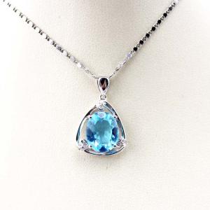 Quality Sterling Silver Oval Blue Topaz Cubic Zirconia Pendant Necklace (P30) wholesale