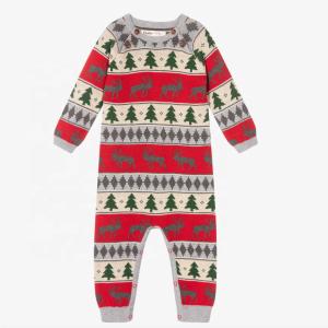 Quality Wholesale Christmas 100% Cotton With Button Full Sleeve Baby Sweater Overall Rompers wholesale