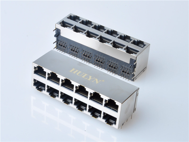 HULYN RJ45 jacks，Shielded RJ45 Modular Jack Connector, Through Hole Type, Side Entry, 2x6 Ports