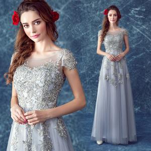 Quality Gray Chrysanthemum Appliques Lace Up Gorgeous Evening Dress TSJY102 wholesale