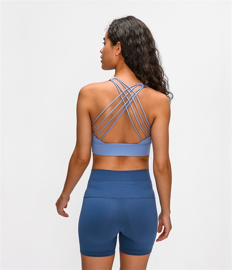 Longline Womens Padded Womens Sports Bra Widened Hem Shockproof Cross Back