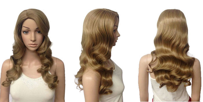 Deep Wave Long Synthetic Wigs Dark Blonde Lustrous With Highlight