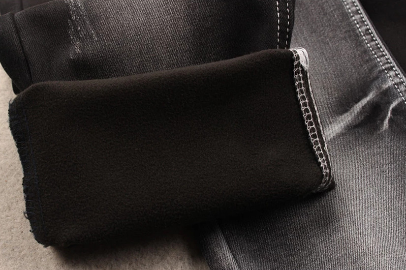 353gsm 63 Cotton 35 Polyester 2 Spandex Fleece Backed Stretchy Denim Fabric