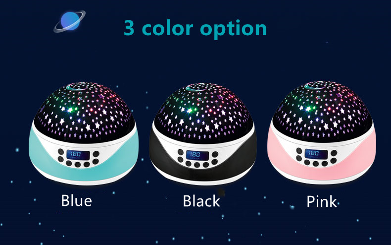 Built-in 12 Light Songs 360 Degree Rotating 8 Colorful Night Light Projector Remote Control and Timer Design Projection
