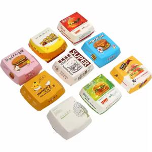 Quality Customized Disposable Cardboard Burger Packaging Paper Burger Box for Food Catering wholesale