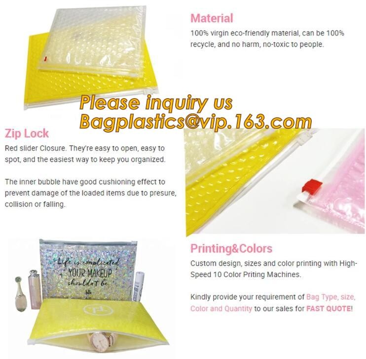 Cosmetic Pink Slider Padded Bag/Silver k Bag With Bubble,Padded Envelopes Cheap Aluminium Foil k Holographic