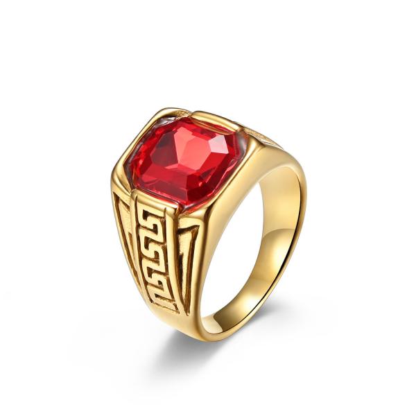 316 316L Stainless Steel Gold Plated Ring Jewelry For Men With Ruby Crystal