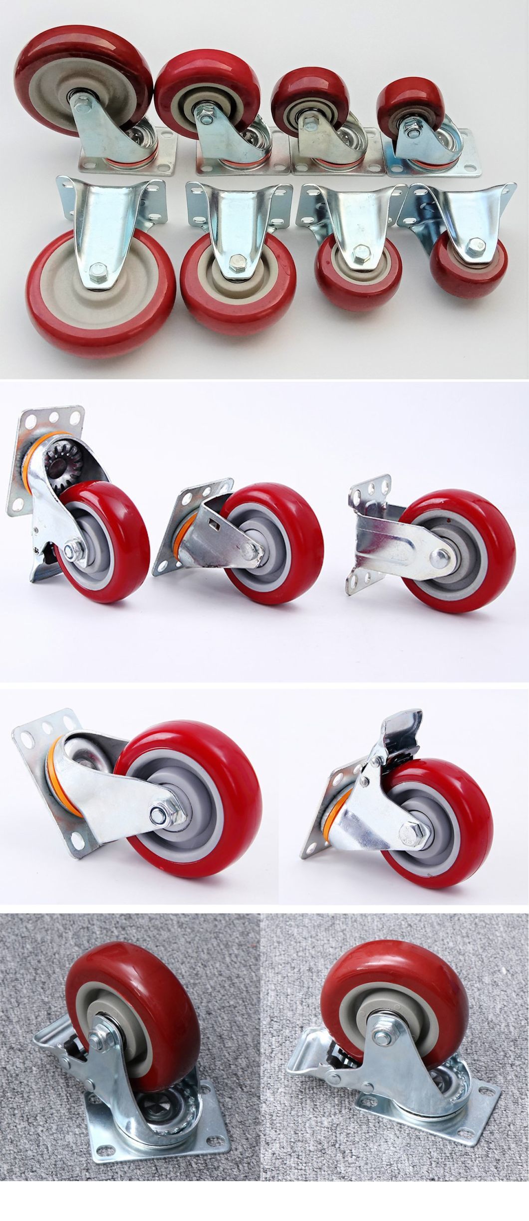 Industrial 300lbs 500lbs Loading Capacity PU Material Iron Heavy Duty Casters