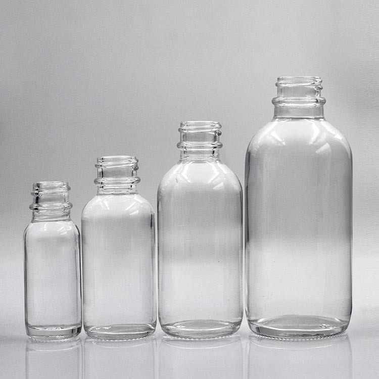 Clear Body 30ml Boston Round Glass Bottles Customizied Surface Handling