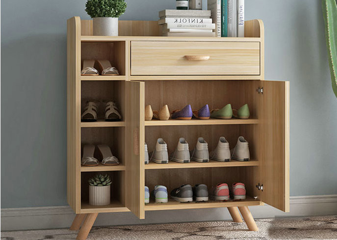 MFC Show Rack Home Shoe Storage Cabinet Durable With Swing Door And Drawers