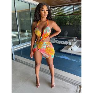 Quality Printed Hollow Women's Beachwear Dresses , Beach Swimming Dress For Ladies wholesale