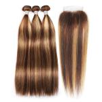 Highlight Piano Ombre Colored Human Hair Bundles Straight Wigs P4 27