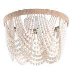 White Small Flush Mount Boho Bohemia Wood Beaded Ceiling Lights(WH-CI-165)