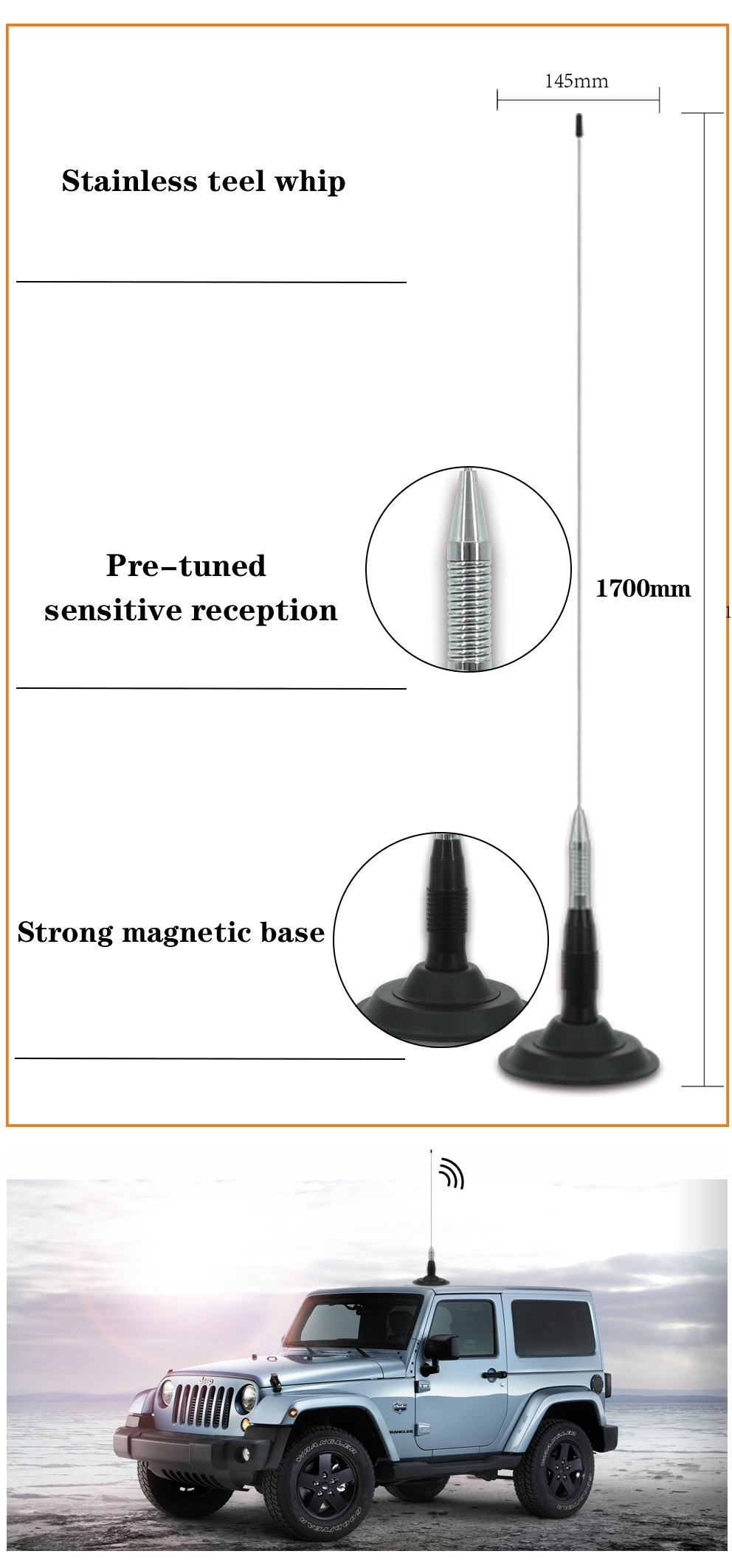 Vertical 300W aftermarket Truck Cb Radio Antenna 2-3dBi UHF VHF