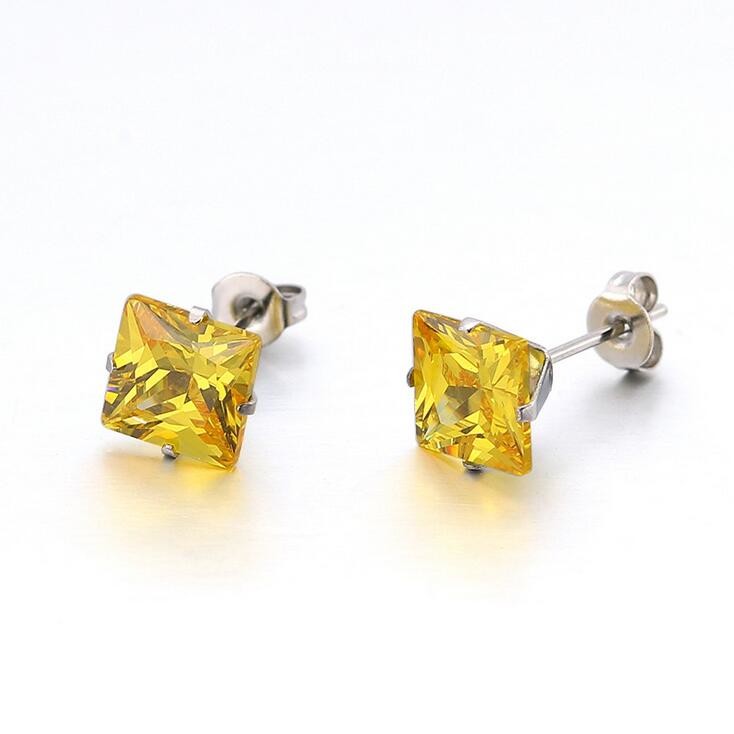 Women Men Zircon Diamond Square Stud Earrings Stainless Steel Body Piercing Jewelry Earrings