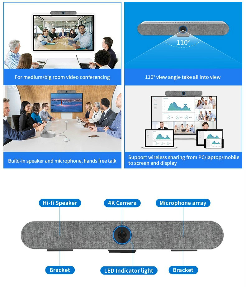 USB free driver 4K extra HD wide angle video conference camera with speaker and microphone