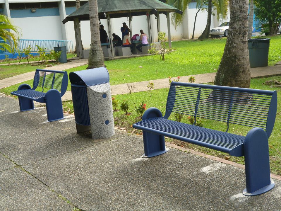 Powder Coated Blue Metal Garden Bench For Outdoor Street Playground Leisure