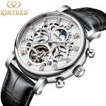 Silver Case Mens Mechanical Watches Durable Tourbillon Skeleton Watch