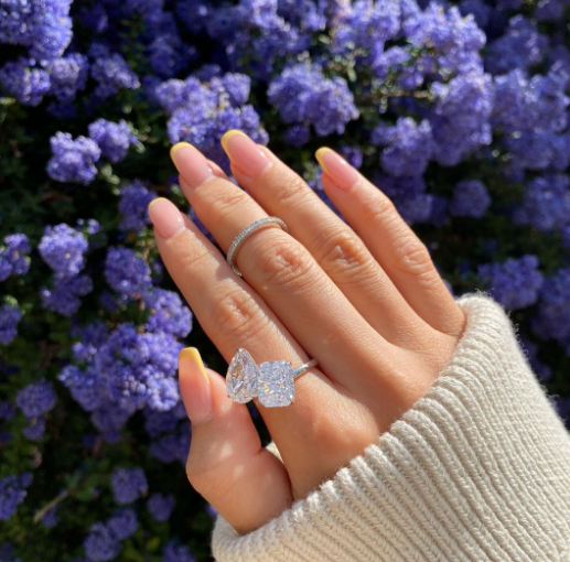 925 Sterling Silver Two Stone Engagement Ring With Prong Setting And White CZ Stones