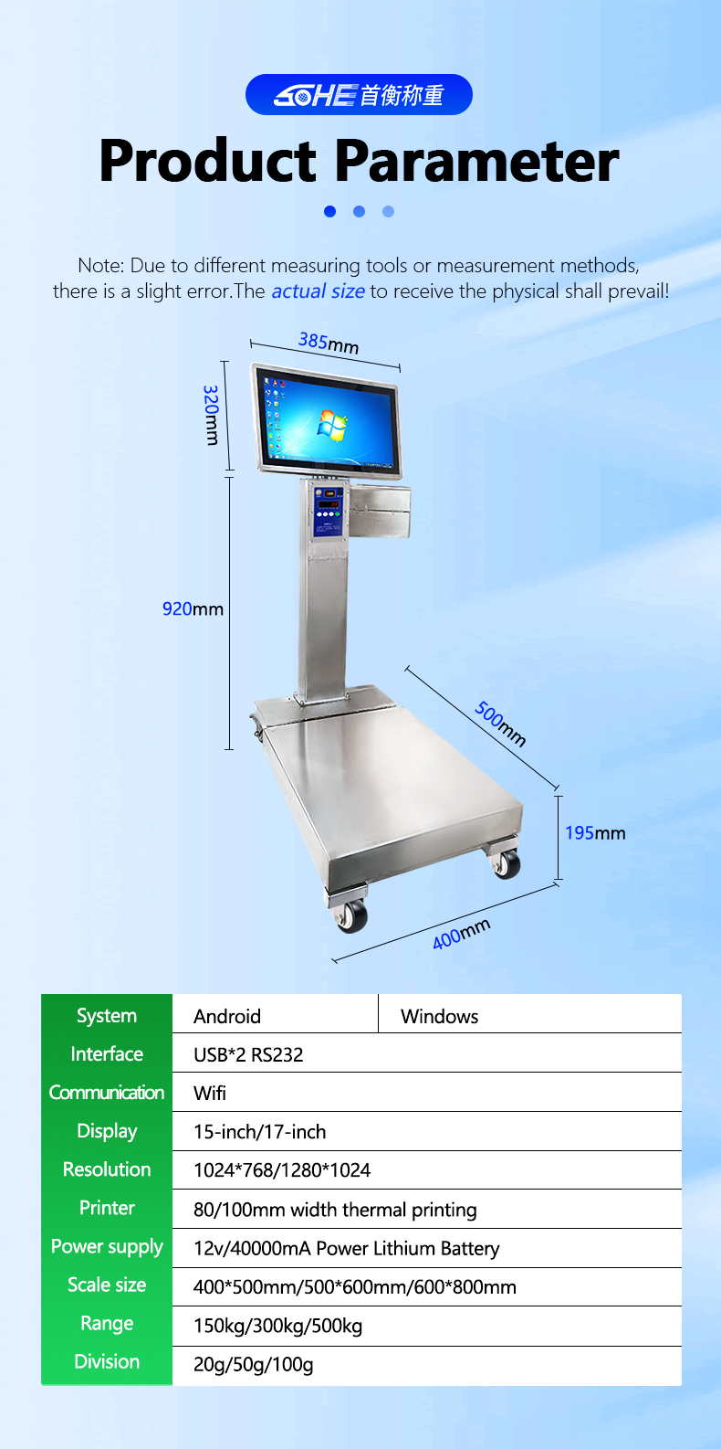 400*500mm Industrial Scale with 200kg Weight Capacity and Stainless Steel Platform