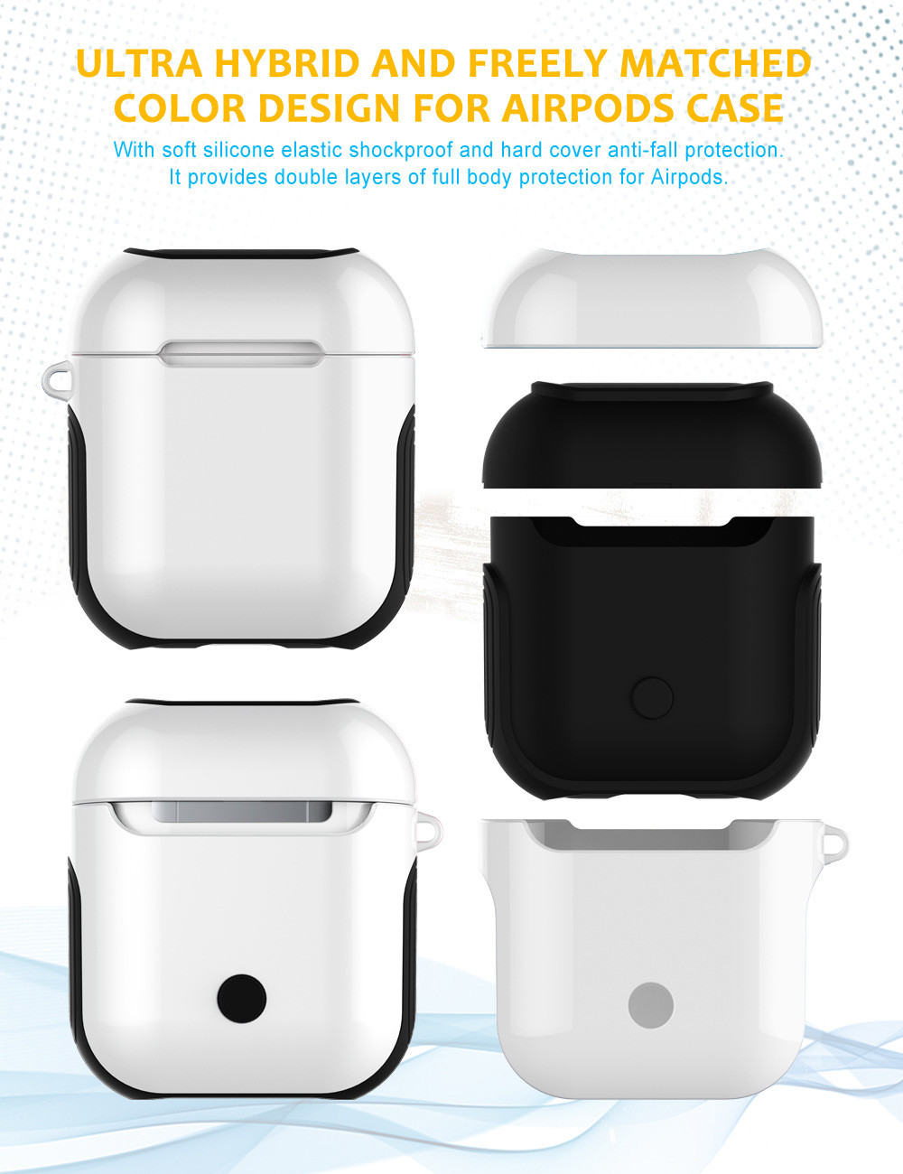 Shockproof Protective Portable Soft TPU+Hard Cover Accessories for Apple AirPod Charging case 2 & 1