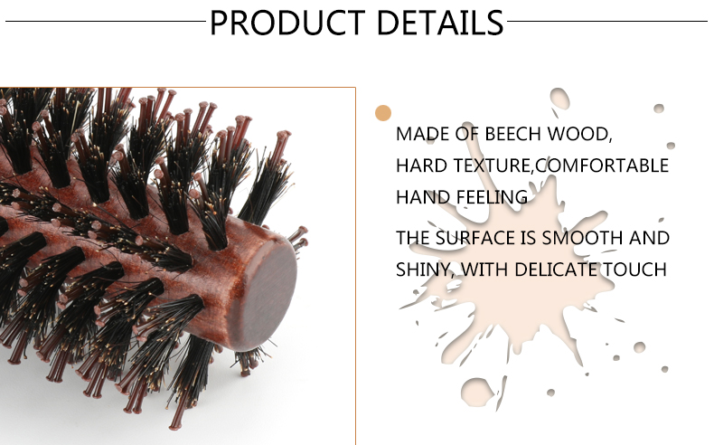 Natural Styling Anti Static Round Hair Curling Combs Set Of 3 With Wooden Handle