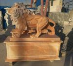 Garden decoration Stone walking lions pink marble animal sculpture,stone carving