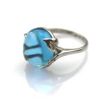 Gemstone Jewelry 12mmx14mm Oval Dome Blue Topaz Cubic Zirconia 925 Silver Ring