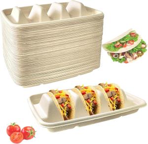 Quality Disposable Biodegradable Sugarcane Bagasse TACO Box Corn Starch TACO Tray With Lid Mexican Corn Tortilla TACO Packaging wholesale