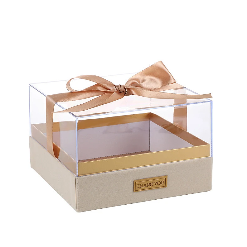 Paper Gift Packing Box with Ribbon Custom Acrylic Cover Lid Transparent Chocolate Box