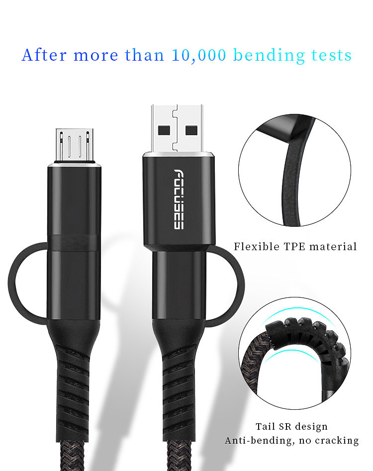 PD 60W Nylon Braided Lightning Cable Fast Charging 4 In One USB Cable