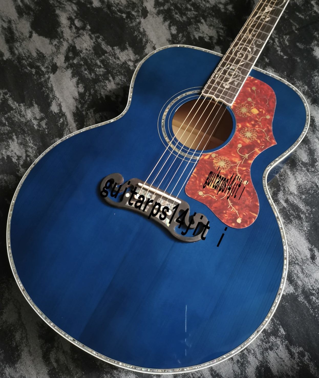 43 inch J200 series blue water ghost glossy paint abalone inlaid acoustic guitar