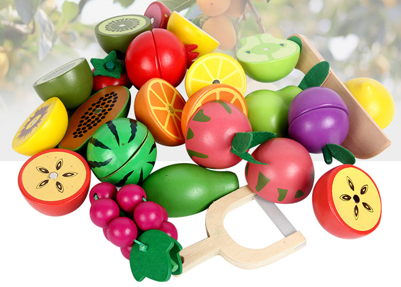 Magnetic 10.5cm Wooden Fruit Cutting Set Wooden Fruit Basket Toy