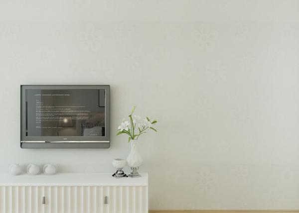 Simple Pure White Non woven Wallpaper Modern Style Flock Surface