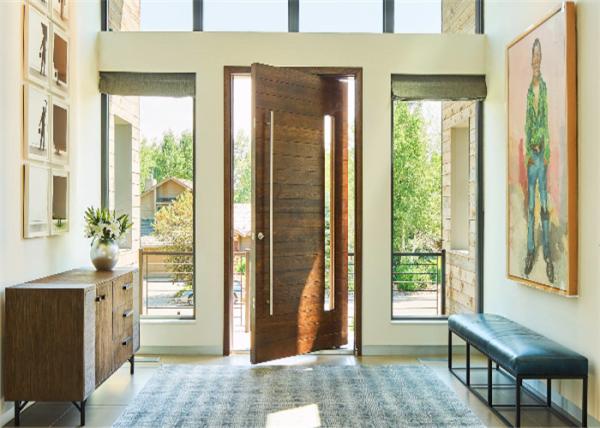 Modern Residential Solid Wood Interior Doors Waterproof Lobby Entrance Pivot
