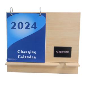 Quality Custom 2024 High Quality Fashion Funny 365 Day Calendar Multifunctional Wireless Charging Wood Desk Calendar wholesale