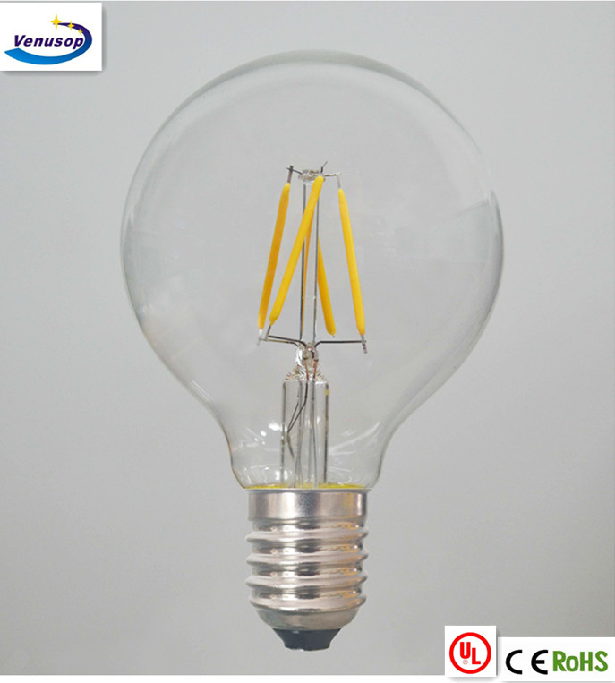 led globe light bulb G125/G40 led filament type dimmable E27/E26 base screw gold color
