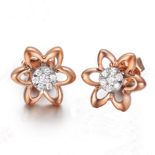 Fashion 18K Rose Gold 0.14 Carat Diamonds Flwoer Stud Earrings for Women Gift