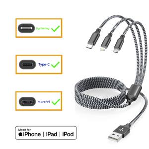 Quality 3 in 1 Multi Phone Cord with Type C/Micro/Lightning USB Connectors USB Charging Cable wholesale