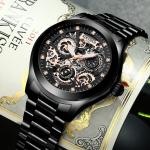KINYUED J062 oem waterproof custom logo leather fashion tourbillon skeleton
