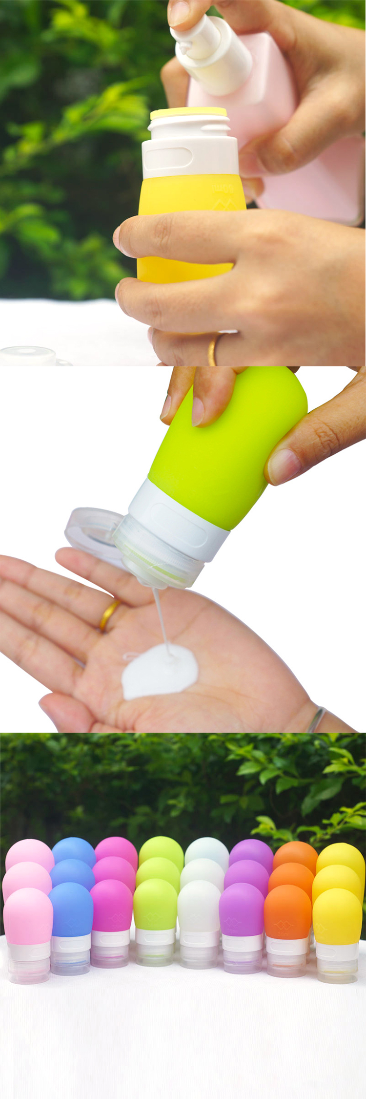 Screen Printing Reusable 80Ml Small Silicone Travel Bottles