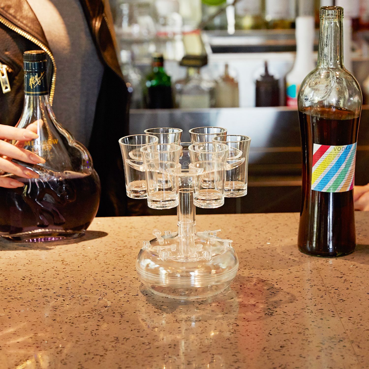 Exclusive 6-Shot Glass Dispenser and Holder Set for Sustainable Wine Party Occasions