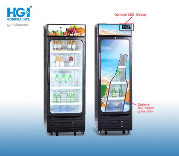 Cheap Fan Cooling Single Door Upright Commercial Fridge Showcase With Light Box for sale
