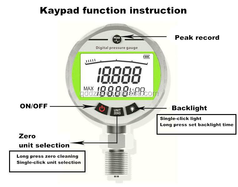 0-1000bar Hydraulic Vacuum Digital Pressure Gauge G 1/4 Male Connector