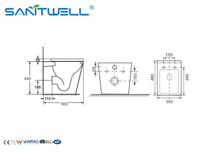 Round P trap SWA1321F Wall Faced Toilet Washdown WC Two Piece Fitting Watermark Toilet Rimless Flushing