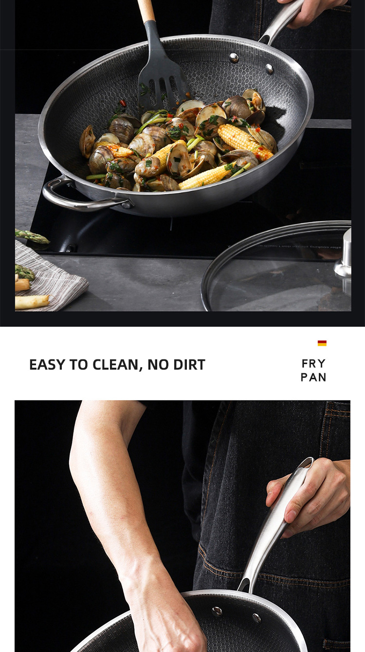 Direct Selling Kitchen 32cm 34cm Stainless Steel Honeycomb Fry Pan Non-stick Frying Pan